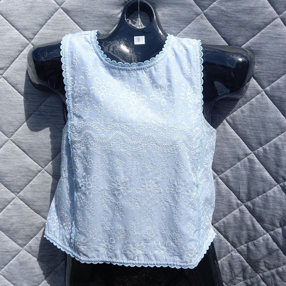 NWT Ann Taylor LOFT Blue Embroidered Eyelet Sleeveless Floral Blouse Top Sz 10